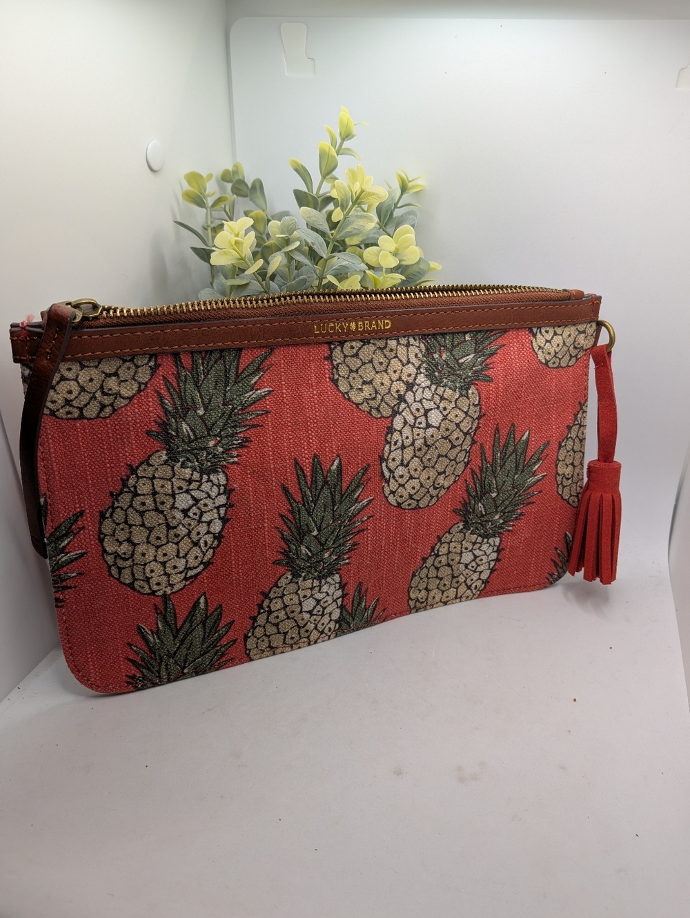 Lucky Brand Pineapple Print Wristlet Clutch - Coral